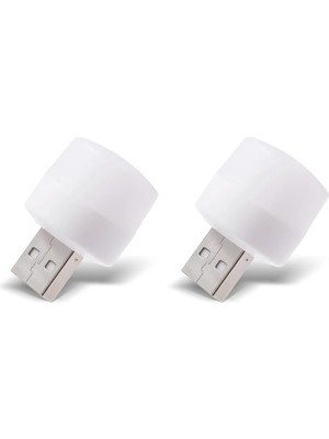 Aesco Aksesuarcı USB LED Küçük Beyaz Işık, USB Mini LED Lamba, Koridor, Tuvalet, Oturma Odası, Çocuk Odası Için Rehber Gece Aydınlatma Işığı (2 Adet)