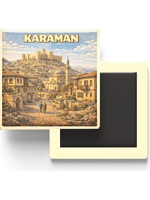 Aesco Buzdolap Magneti - Türkiye - Karaman - Retro Tema - 9x9 cm