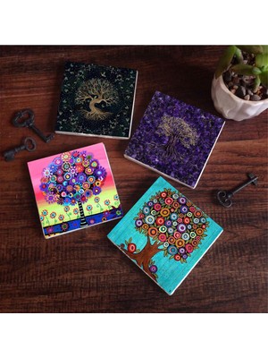 Aesco Pinecone Stone Hayat Ağacı Taş Bardak Altlığı Seti - 4 Parça - Dekoratif, Rustik Mutfak Aksesuarı, 10X10 Cm, Kaydırmaz Tabanlı, Şık ve Dayanıklı SC255