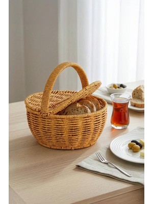Aesco Digithome Yuvarlak Hasır Rattan Mini Kulplu Organizer Sepet - BB6068