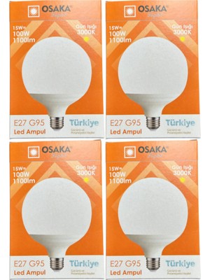 Aesco Osaka 15W (100W) 3000K E27 G95 LED Ampul, 4 Adet