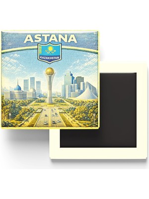 Aesco Retro Kazakistan Astana Şehri Temalı Vintage Buzdolap Magneti – 9x9 cm