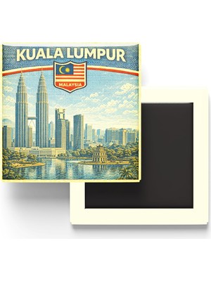 Aesco Retro Malezya Kuala Lumpur Şehri Temalı Vintage Buzdolap Magneti – 9x9 cm