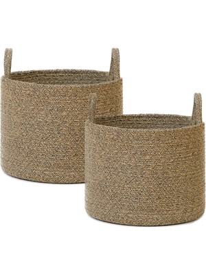 Aesco Ocean Home Textile 2'li Siyah Kırçıllı Jüt Halat Sepet Set 35 x 27 cm