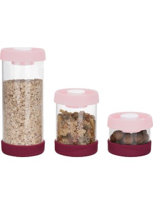 Aesco Vip Ahmet Yuvarlak Vakumlu Cam Saklama Kabı, 3'lü Set Pembe (450 ML+840 ML+1500 Ml)