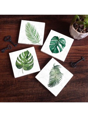 Aesco Pinecone Stone Yaprak Taş Bardak Altlığı Seti - 4 Parça - Dekoratif, Rustik Mutfak Aksesuarı, 10X10 Cm, Kaydırmaz Tabanlı, Şık ve Dayanıklı SC176
