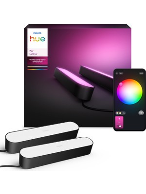 Aesco Philips Hue Play Pack Ambiance Beyaz ve Renkli, Siyah, 2.6.6W Temel Paket Kiti, Alexa, Google Assistant ve Apple Homekit ile Çalışır - 25.000 Saat Ampul Kullanım Ömrü