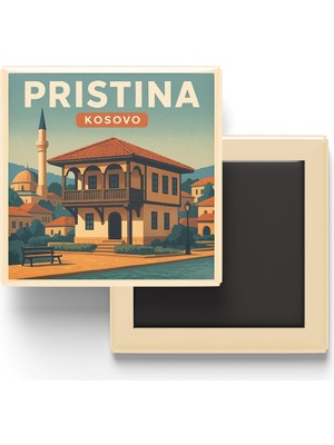 Aesco Priştine Kosova - Emin Gjiku Evi - Baskılı Buzdolap Magneti Kare 9x9 cm