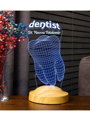 Aesco Diş Hekimi Için 3D Dentist LED Lamba - Dünya Diş Hekimleri Günü Hediyesi, Isimli Kişiye Özel Tasarım