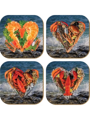 Aesco Pictor Gift Hediyelik Metal Mantar Tabanlı Plenty More Fish In The Sea Balıklı 4'lü Bardak Altlığı Seti
