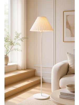 Aesco Lora Metal Lambader 150 cm Tek Ayaklı Umbrella Krem Kırma Kumaş Başlık Abajur LAM04