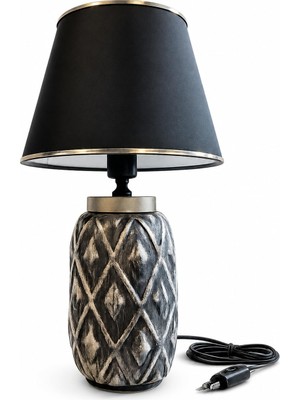 Aesco Hmy Design Seramik Abajur Siyah Kumaş Başlıklı Dekoratif Masa Lambası - Modern Komodin Lambası - E27 Duy - Salon, Yatak Odası, Oturma Odası ve Ofis Için El Yapımı Tasarım Abajur