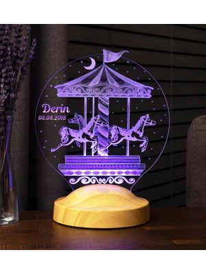 Aesco Atlıkarınca LED Lamba, Isimli Nostaljik Atlı Karınca Çocuk Odası Hediyesi Gece Lambası, Carousel Dekoratif Hediye LED Lamba