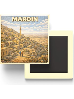 Aesco Buzdolap Magneti - Türkiye - Mardin - Retro Tema - 9x9 cm