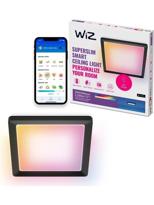 Aesco Wiz Siyah Akıllı Sıva Üstü Rgb Kare Panel Tavan Armatürü 17W
