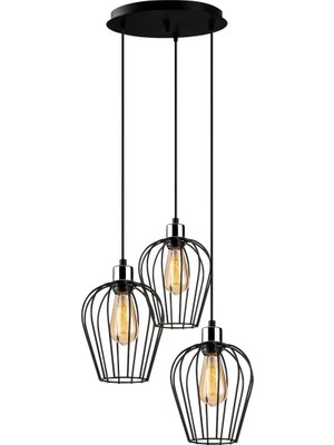 Aesco Amber LED Modern Tel 3'lü Tepsi Sarkıt Siyah Aydınlatma Yatak Odası E27 Uyumlu, SIYAH-6706
