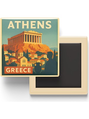 Aesco Atina Yunanistan - Parthenon - Baskılı Buzdolap Magneti Kare 9x9 cm