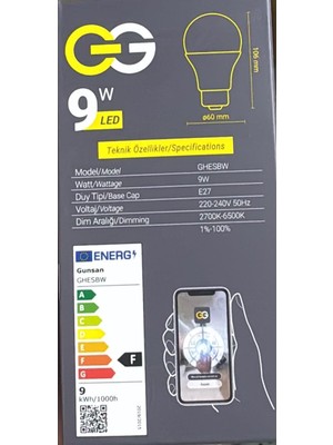 Aesco Günsan Akıllı Wifi LED Ampul Beyaz Işık Sesli Komut & Tuya & Smart Life Uyumlu (9W 2700K-6500K Ayarl
