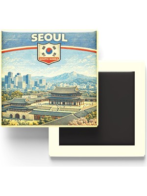 Aesco Retro Güney Kore Seul Şehri Temalı Vintage Buzdolap Magneti – 9x9 cm