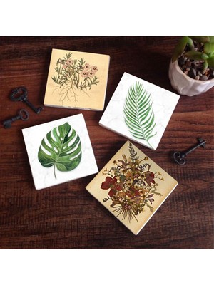 Aesco Pinecone Stone Vintage Çiçek, Yaprak Taş Bardak Altlığı Seti - 4 Parça - Dekoratif, Rustik Mutfak Aksesuarı, 10X10 Cm, Kaydırmaz Tabanlı, Şık ve Dayanıklı SC342