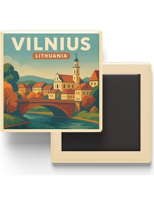 Aesco Vilnius Litvanya - Užupis - Baskılı Buzdolap Magneti Kare 9x9 cm