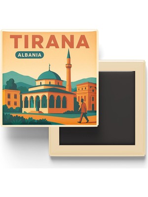 Aesco Tiran Arnavutluk - Hacı Ethem Bey Camii - Baskılı Buzdolap Magneti Kare 9x9 cm