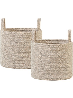 Aesco Ocean Home Textile 2'li Bej Kırçıllı Pamuklu Halat Sepet Set 26 x 22 cm