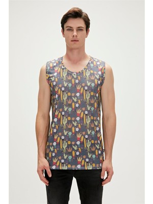 Aesco Areole Tank-Top Antrasit Tarçın Desenli Erkek Atlet