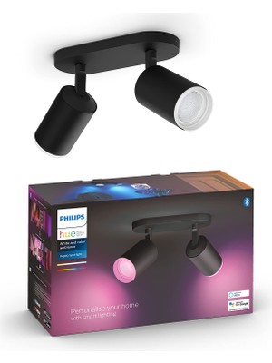 Aesco Philips Hue Fugato Çift Spot Renkli Akıllı LED Armatür, Siyah, 2X4.2W - 25.000 Saat Ampul Kullanım Ömrü