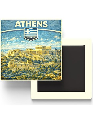 Aesco Retro Yunanistan Atina Şehri Temalı Vintage Buzdolap Magneti – 9x9 cm