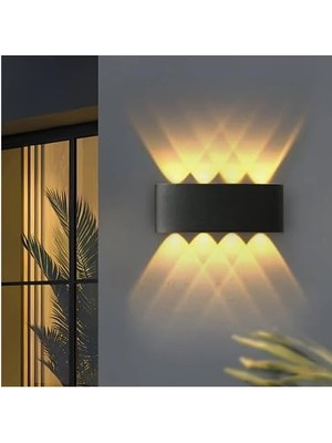 Aesco 15W Dekoratif Çift Yönlü LED Duvar Apliği - 8 Led’li Modern Tasarım, Cata Kapri Dış ve Iç Mekan Aydınlatma Lambası, (Siyah Kasa) (Amber Renk Işık)