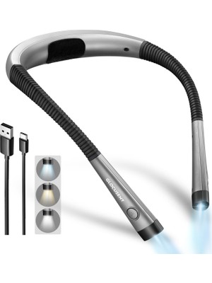 Aesco Glocusent Boyun Okuma Işığı, Geceleri Yatakta Okumak Için Kitap Işığı, 80+ Saate Kadar Uzun Ömürlü Şarj Edilebilir Boyun Işığı, 3 Renk ve 6 Parlaklık Seviyesi, Hevesli Okuyucular Için Mükemmel (Gri)