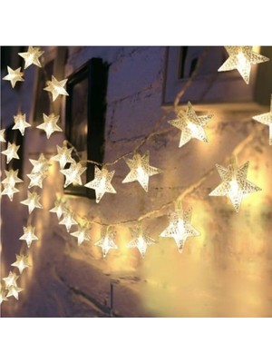 Aesco Coverzone LED Işıklı 28'li Yıldız Işık Zinciri Dekoratif Fişli Aydınlatma Ev Dekorasyonu Süsleme Salon Oda Merdiven Balkon Süslemeleri Için Yılbaşı Eğlence Doğum Günlerine Özel Aydınlatma (5 Metre)