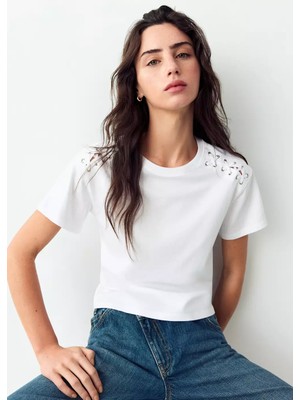 MANGO Teen Çapraz bağ detaylı dar kesim tişört