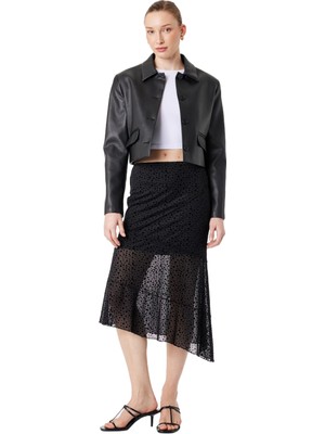 Aesco Slim Fit Asimetrik Kesim Puantiyeli Midi Etek