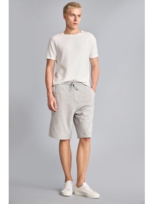 Aesco Defacto Baggy Fit Beli Lastikli Bağlamalı Gri Melanj Şort G4184AX26SM