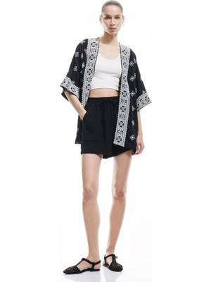 Aesco Koton Viskon Yarım Kollu Etnik Kimono