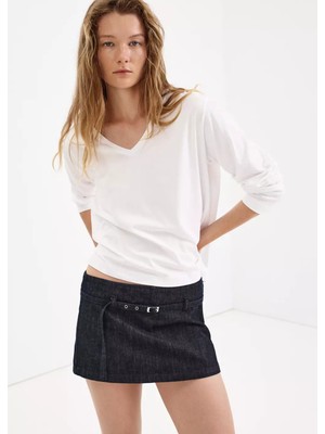 Mango Kemerli Denim Pantolon Etek