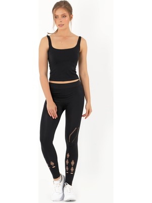 Aesco Miofit File Detaylı Seamless Spor Tayt Siyah M-L