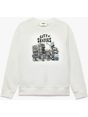 Aesco Uzun Kollu Bisiklet Yaka Baskılı Sweatshirt