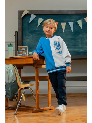 Aesco Kaykay Baskılı Renk Bloklu Sweatshirt