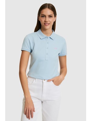 Aesco U.s. Polo Assn. Kadın Polo Yaka T-Shirt, Açık Mavi, S Beden