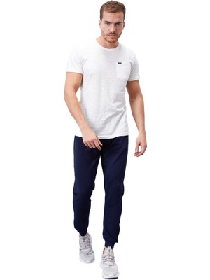 Aesco Indigo Fermuar Cepli Dar Kalıp Jogger Erkek Eşofman Alt - 84343