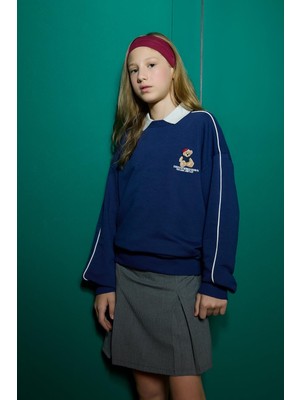 Aesco Defacto Oversize Geniş Kalıp Bisiklet Yaka Baskılı Sweatshirt Kız Çocuk F2250A825AU