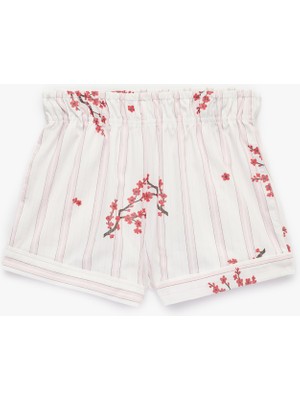 Aesco Çiçek Desenli Beli Lastikli Rahat Kesim Çizgili Şort Pijama Altı