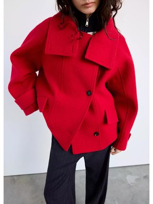 Mango 100% Wool High-Neck Coat