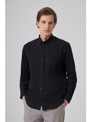 Aesco Morven Erkek Siyah Trend Düz Dynamic Fit Gömlek