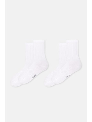 Aesco Dagi Aksesuar Erkek 2'li Basic Spor Çorap, Pamuklu, Örme, Beyaz, St, 307