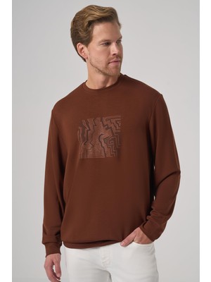 Aesco Morven Erkek Kiremit Trend Baskılı Bisiklet Yaka Sweatshirt
