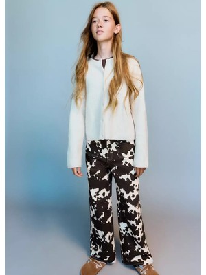 Mango Inek Desenli Wide Leg Jean Pantolon